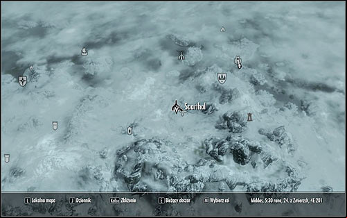 Leave the College of Winterhold and open the world map to establish that the Saarthal ruins, in which the mages organized the excavations is located in the mountains south-west from here (screen above) - Under Saarthal - p. 1 - College of Winterhold quests - The Elder Scrolls V: Skyrim Game Guide