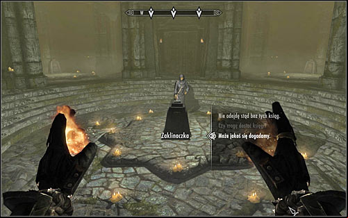 After reaching the destination, a conversation with The Caller, whos rather unhappy with you killing all of her Mages, will automatically start - Hitting the Books - p. 2 - College of Winterhold quests - The Elder Scrolls V: Skyrim Game Guide