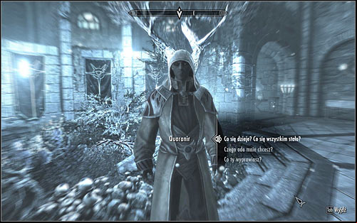 Head to the middle part of the Arch-Mage Quarters and dont get surprised by the strange graphic filter, symbolizing time stop - Good Intentions - College of Winterhold quests - The Elder Scrolls V: Skyrim Game Guide