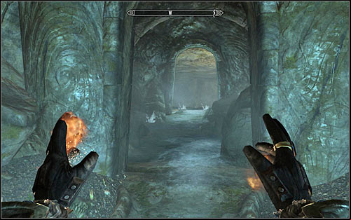 If you chose to go through the gate, you will need to jump down onto the lower level after reaching the new location - Staff of Magnus - p. 2 - College of Winterhold quests - The Elder Scrolls V: Skyrim Game Guide