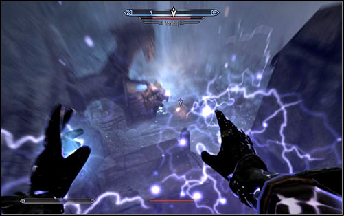 Throughout the fight you will most of all have to keep in mind that the Boss will try to attack you with lightning on a regular basis (screen above) - Staff of Magnus - p. 3 - College of Winterhold quests - The Elder Scrolls V: Skyrim Game Guide