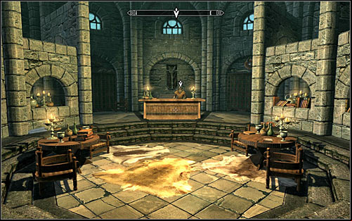 Ignore the characters there and head to the north-east gate to the Hall of the Elements - Heading to Winterhold | Elder Knowledge - Elder Knowledge - The Elder Scrolls V: Skyrim Game Guide