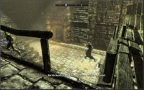 Be careful, as right after getting out of Esberns cell you will get attacked by enemies, who also have been searching for him - Escorting Esbern | Alduins Wall - Alduins Wall - The Elder Scrolls V: Skyrim Game Guide