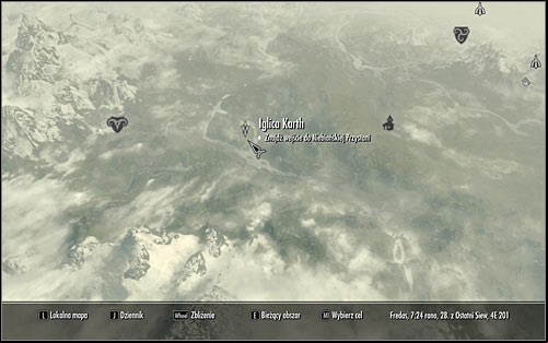 Head out of the Sleeping Giant Inn and open the world map to establish that Karthspire is in the western part of Skyrim (screen above) - Heading to Alduins Wall | Alduins Wall - Alduins Wall - The Elder Scrolls V: Skyrim Game Guide