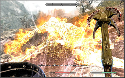 As I have mentioned before, the blood dragon is capable of dealing high fire damage and the additional difficulty here is that dont quite have a place to hide from them - Heading to Alduins Wall | Alduins Wall - Alduins Wall - The Elder Scrolls V: Skyrim Game Guide
