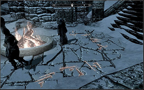 Follow Arngeir, eventually reaching the High Hrothgar Courtyard - Meeting with the Greybeards | The Throat of the World - The Throat of the World - The Elder Scrolls V: Skyrim Game Guide