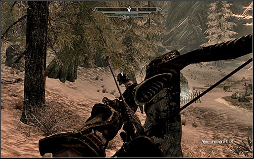 If you prefer ranged attacks, during the fight with the Giant you should use the nearby trees and other big objects to your advantage, hoping that the creature will be blocked by them - The Cursed Tribe - p. 2 - Daedric quests - The Elder Scrolls V: Skyrim Game Guide
