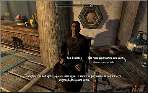After finding Sam, speak to him to unlock Miscellaneous: Participate in a drinking contest with Sam Guevenne - A Night to - p. 1 - Daedric quests - The Elder Scrolls V: Skyrim Game Guide