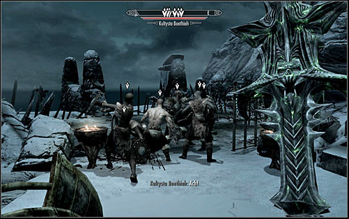 Note that the Boethiah Cultists have started attacking themselves (screen above) and in the beginning phase of the battle it would be best to leave them alone - Boethiahs Calling - p. 1 - Daedric quests - The Elder Scrolls V: Skyrim Game Guide