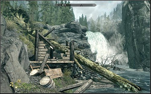 The map shows the Riften bridge and a waterfall, behind which the treasure should be - Treasure Maps (VIII-X) | Side quests - Side quests - The Elder Scrolls V: Skyrim Game Guide