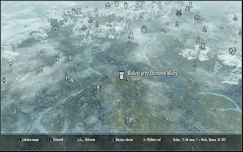 Open the world map and you should see that the Broken Redoubt Tower is east of Karthwasten (screen above) - The Heart of Dibella | Side quests - Side quests - The Elder Scrolls V: Skyrim Game Guide