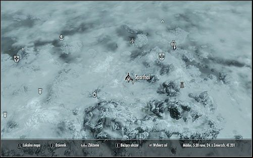 Leave the College of Winterhold and open the world map to establish that the Saarthal ruins, in which the mages organized the excavations is located in the mountains south-west from here (screen above) - Under Saarthal - p. 1 | Side quests - Side quests - The Elder Scrolls V: Skyrim Game Guide