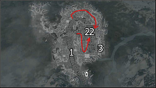 Labels on the map: red arrows - routes to the drawbridge, 1 - barricade; 2 - drawbridge mechanisms; 3 - Whiterun entrance - Battle for Whiterun | Stormcloak Rebellion Quests - Stormcloak Rebellion Quests - The Elder Scrolls V: Skyrim Game Guide