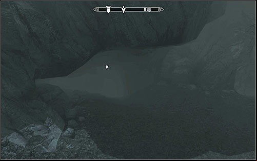 Jump into the water and swim toward the marked spot (the above screen); your character will automatically enter the underwater cave - Rescue from Neugrad - p.1 | Stormcloak Rebellion Quests - Stormcloak Rebellion Quests - The Elder Scrolls V: Skyrim Game Guide