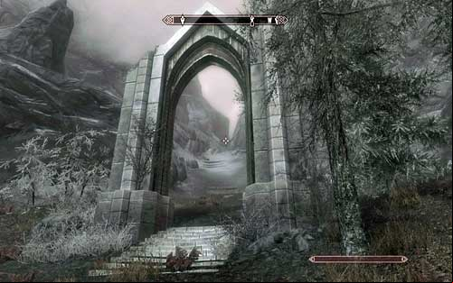 Go further in the same direction and you will eventually come across a age beneath a stone arch, behind which there's a narrow gorge full of spider webs - Touching The Sky - p. 2 - Vampire Lord path - The Elder Scrolls V: Skyrim - Dawnguard - Game Guide and Walkthrough