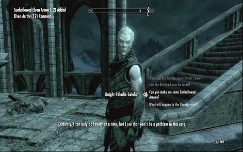 In order to create the Sunhallowed Arrows, speak to Gelebor once again - Touching The Sky - p. 4 - Vampire Lord path - The Elder Scrolls V: Skyrim - Dawnguard - Game Guide and Walkthrough