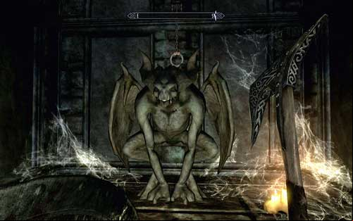Head to its other side, go up the stairs and pull the chain above the gargoyle - Chasing Echoes - p. 2 - Dawnguard path - The Elder Scrolls V: Skyrim - Dawnguard - Game Guide and Walkthrough