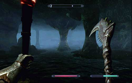 At its end you will come across a big cavern filled with water and in its left part a pale elf named Gelebor - Touching The Sky - p. 1 - Dawnguard path - The Elder Scrolls V: Skyrim - Dawnguard - Game Guide and Walkthrough