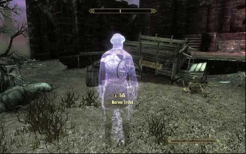 After getting on the other side of the wall, keeping going east until you reach a dead merchant - Impatience of a Saint - p. 2 - Mutual side missions - The Elder Scrolls V: Skyrim - Dawnguard - Game Guide and Walkthrough