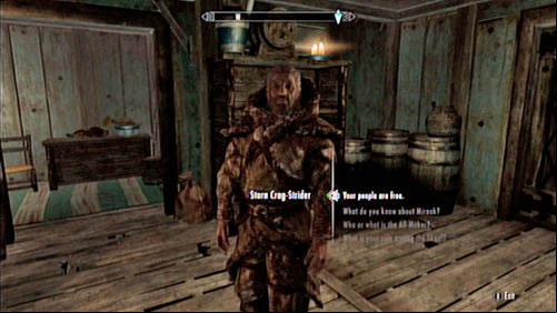 Return to the Skaal Village and search for Storn Crag-Strider (hes most likely in his house - the Shamans Hut) - Talk to Storn | Main story mode - The Fate of the Skaal - Main story mode - The Fate of the Skaal - The Elder Scrolls V: Skyrim - Dragonborn Game Guide