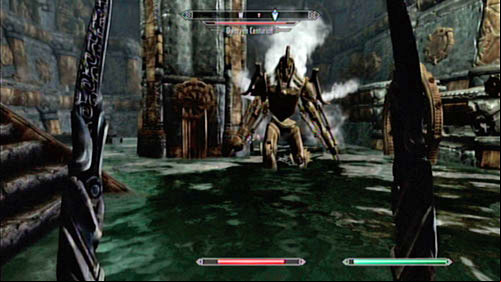 Afterwards go down and put the Cube on the red pedestal - that way you will unveil a staircase leading to the upper level (which wont cost you the device, as the red pedestals dont hold them) - Restore the steam supply to the Dwemer reading room | Main story mode - Path of Knowledge - Main story mode - Path of Knowledge - The Elder Scrolls V: Skyrim - Dragonborn Game Guide