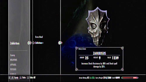 After you defeat the Priest, pick up his mask - it provides a 50% Shock resistance and increases damage from such spells by another 25% - The Final Descent | Side missions - Raven Rock - Side missions - Raven Rock - The Elder Scrolls V: Skyrim - Dragonborn Game Guide