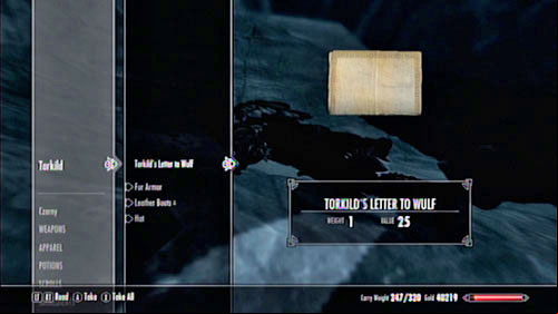 Take a look at the corpse and take the Letter to Wulf - Filial Bonds | Side missions - Skaal Village - Side missions - Skaal Village - The Elder Scrolls V: Skyrim - Dragonborn Game Guide