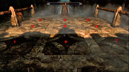 You need to go across the pressure plates in a given order marked above - Lost Legacy | Side missions - Skaal Village - Side missions - Skaal Village - The Elder Scrolls V: Skyrim - Dragonborn Game Guide