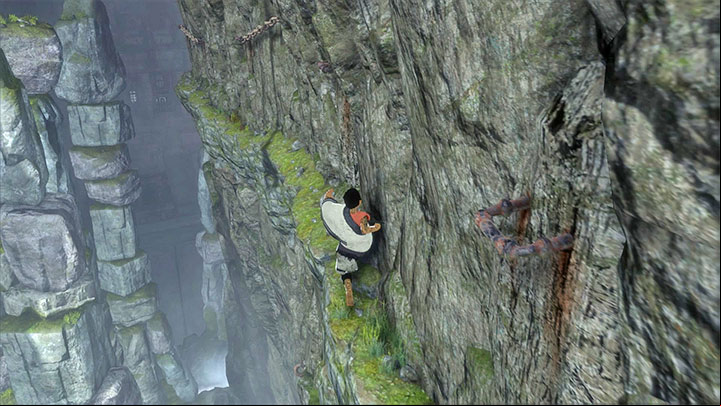 Move along the ledge carefully - Cross the first ruins using the mirror | Walkthrough - Walkthrough - The Last Guardian Game Guide
