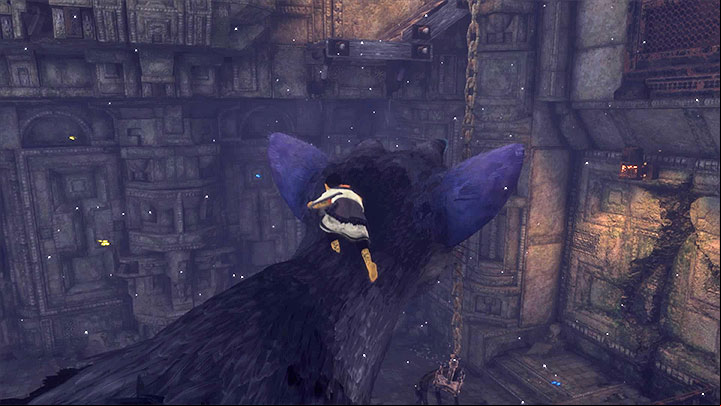 Jump up to reach the chain and use it to reach the upper part of the chamber - Solve the vat of blue liquid puzzle | Walkthrough - Walkthrough - The Last Guardian Game Guide