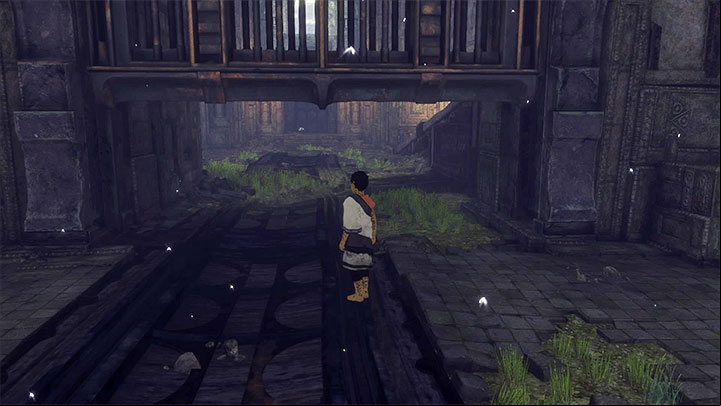Cross the gate quickly, after it has been opened for a moment - Solve the vat of blue liquid puzzle | Walkthrough - Walkthrough - The Last Guardian Game Guide