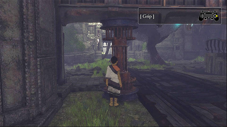 Place the weight under the gate door, thanks to which the gate will (partially) remain open - Solve the vat of blue liquid puzzle | Walkthrough - Walkthrough - The Last Guardian Game Guide