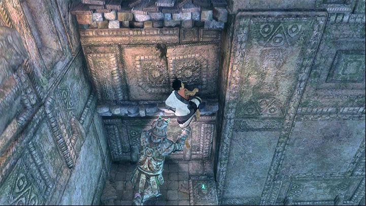 This is where you can climb onto a ledge up above - Solve the chain puzzle in the chamber with suits of armor | Walkthrough - Walkthrough - The Last Guardian Game Guide