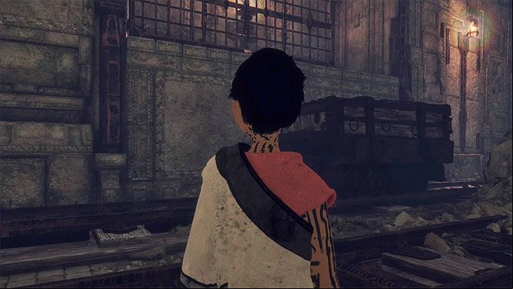 The car should stop in the spot shown in the above screenshot - Feed Trico and cross the dark tunnel | Walkthrough - Walkthrough - The Last Guardian Game Guide