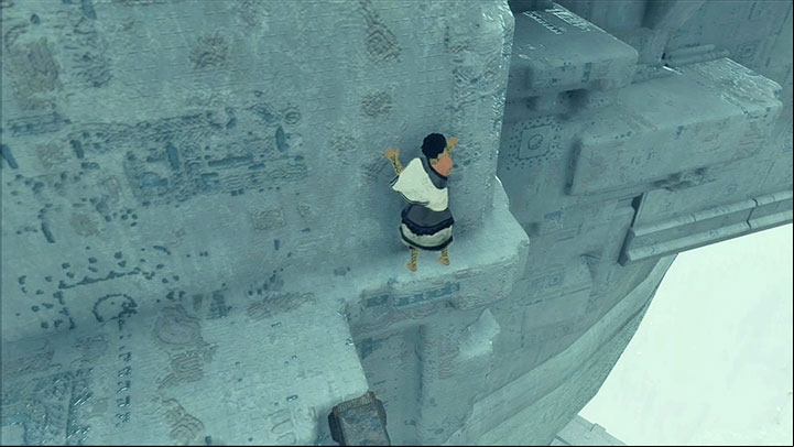 Carefully proceed while sticking to the wall - Destroy the glass windows and explore the second tower | Walkthrough - Walkthrough - The Last Guardian Game Guide