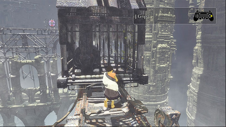 Shove off the structure ing the stained glass pane - Walk over the big scaffolding | Walkthrough - Walkthrough - The Last Guardian Game Guide