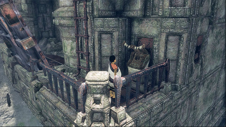 The lever that lowers the drawbridge is on the right - Get around suits of armour on your way to Trico | Walkthrough - Walkthrough - The Last Guardian Game Guide