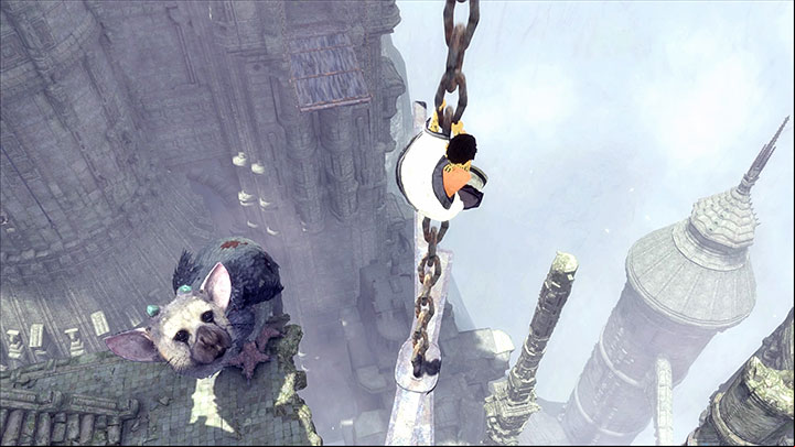 Carefully climb down the chains to get back to Trico - Climb over towers with ropes extended between them | Walkthrough - Walkthrough - The Last Guardian Game Guide