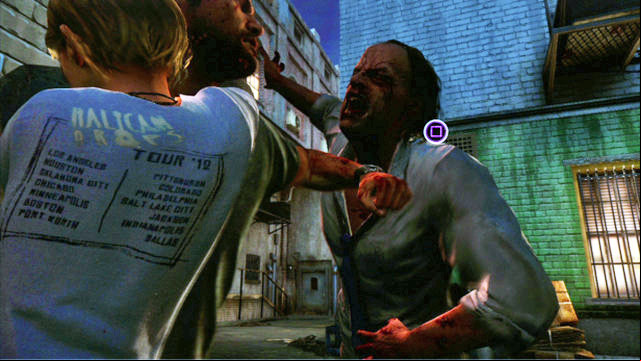 When you are attacked by a zombie, push it away as quickly as you can, by pressing the square - The Last of Us: Prologue Walkthrough - Prologue - The Last of Us Guide