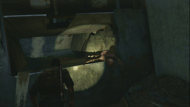 Climb to the higher level and walk through the narrow tunnel - The Last of Us: Downtown, The Outskirts Walkthrough, map - The Outskirts - The Last of Us Guide