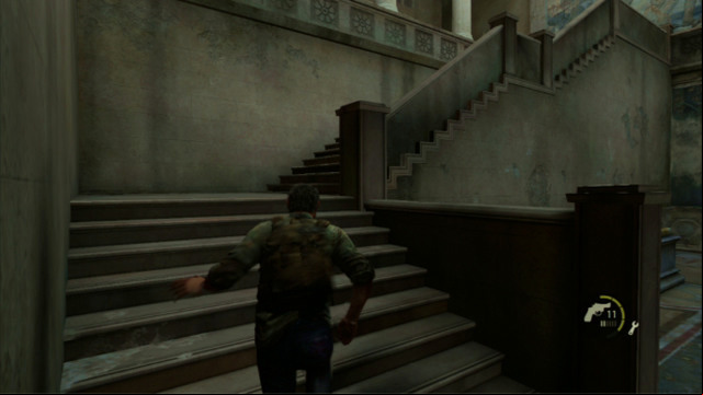 As soon as it is over, run up the stairs to the left and keep going right - The Last of Us: The Capitol Building, The Outskirts Walkthrough, map - The Outskirts - The Last of Us Guide