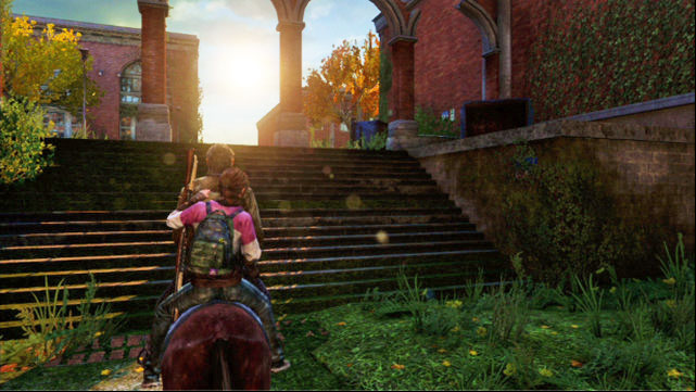 Behind the first blockade, which you need to jump over, and the wide staircase, there is a big barricade - The Last of Us: Go Big Horns! The University Walkthrough - The University - The Last of Us Guide