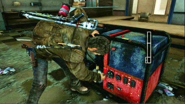 After you have cleared the area, you will be able to go upstairs again and start the generator - The Last of Us: Go Big Horns! The University Walkthrough - The University - The Last of Us Guide