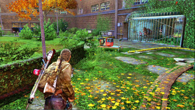 Once you escape from the mutants, climb up the stairs and leave the building - The Last of Us: Go Big Horns! The University Walkthrough - The University - The Last of Us Guide