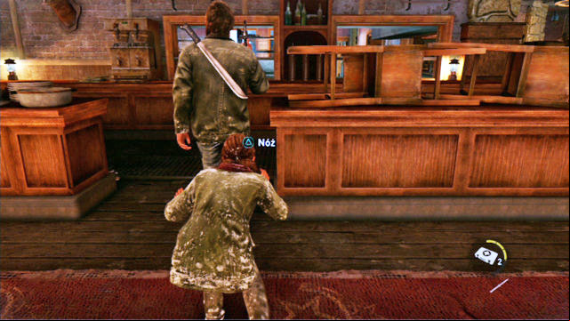 First of all, sneak up to the man from behind and stab him with your knife - The Last of Us: Cabin Resort, Lakeside Resort Walkthrough - Lakeside Resort - The Last of Us Guide