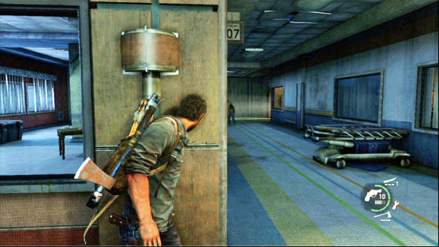 After you start this chapter, crouch and walk through the window to the left - The Last of Us: The Hospital, The Firefly Lab Walkthrough, map - The Firefly Lab - The Last of Us Guide