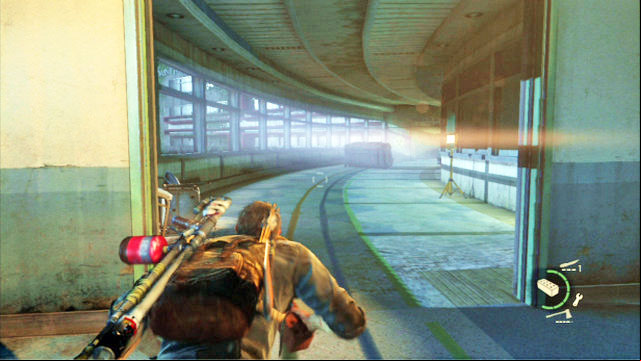 Avoid the light from another pair of soldiers and go ahead, up until the long ageway between the hospital sections - The Last of Us: The Hospital, The Firefly Lab Walkthrough, map - The Firefly Lab - The Last of Us Guide