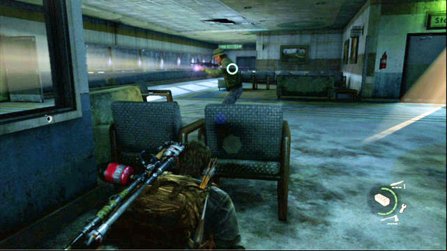 As soon as the soldiers run away, walk out of your hiding place and go ahead - The Last of Us: The Hospital, The Firefly Lab Walkthrough, map - The Firefly Lab - The Last of Us Guide