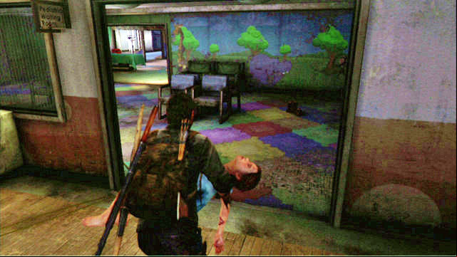 You now need to run, while carrying the girl, ahead, and avoid the soldiers that you get past - The Last of Us: The Hospital, The Firefly Lab Walkthrough, map - The Firefly Lab - The Last of Us Guide