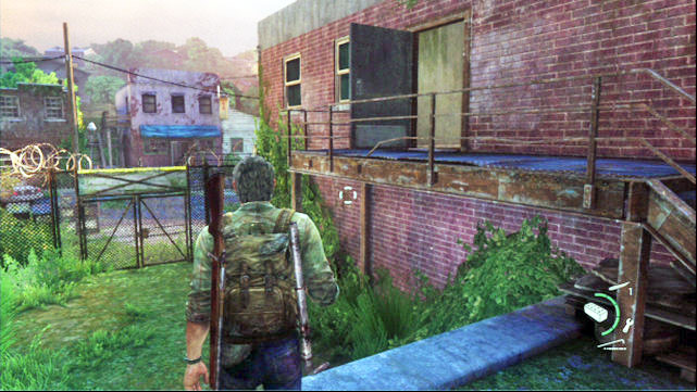To the right of the place where Ellie jumps over the gate, there is a red brick building - The Last of Us: Bills Town, Artifacts and pendants - Artifacts and pendants - The Last of Us Guide